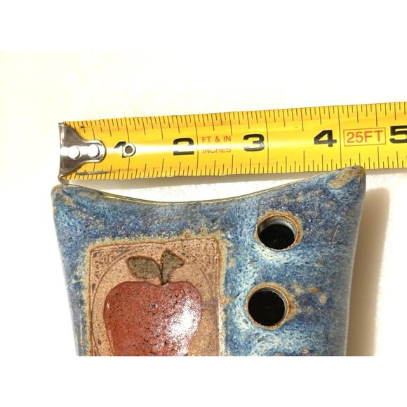 Studio Art Pottery Hand Made Ikebana Ceramic Flower Frog Blue Red Apple Pillow - Picture 4 of 5